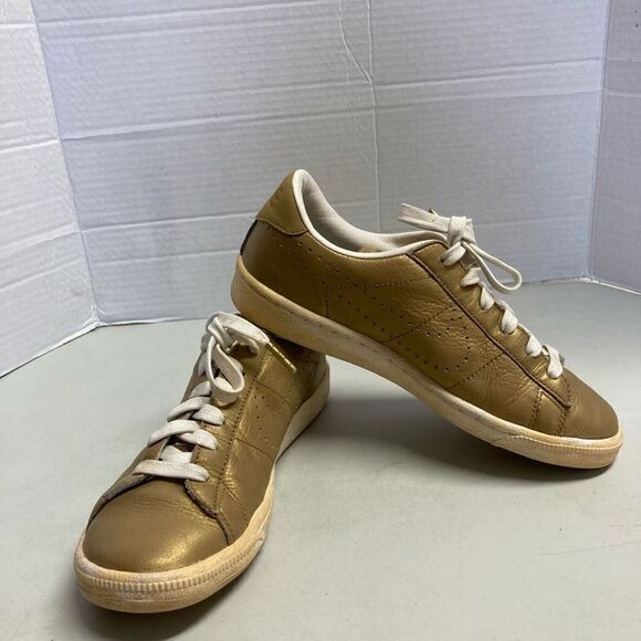 NIKE Youth Trainers Classic Premium QS-GS Leather Metallic Gold Shoes 872818-700 - Picture 3 of 12